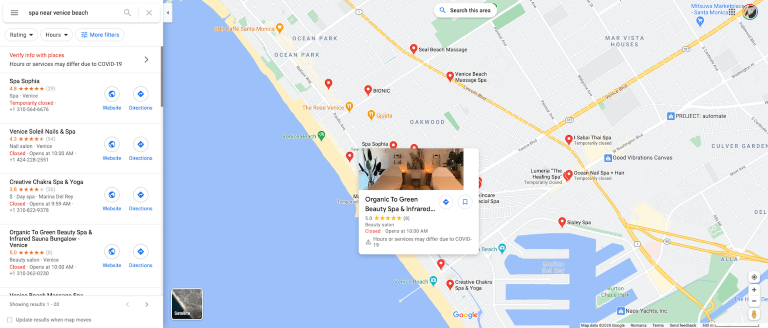 Spa salons on Google Maps