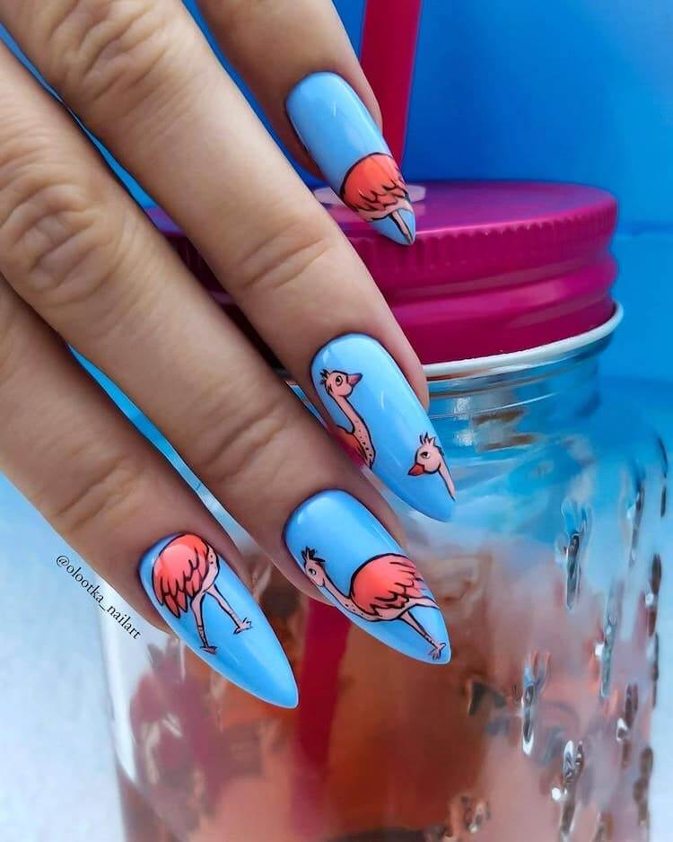 blue and pink flamingo nails