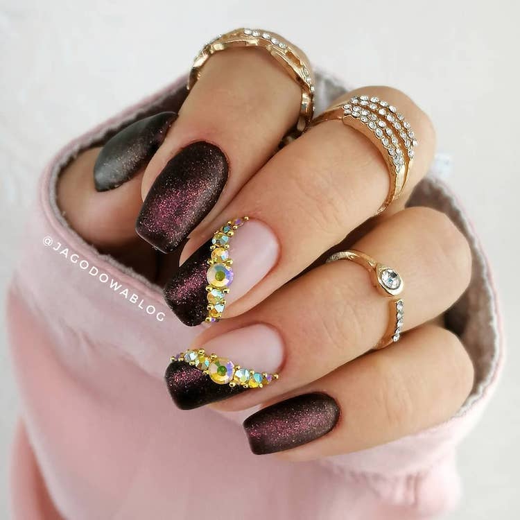 elegant rhinestones nails